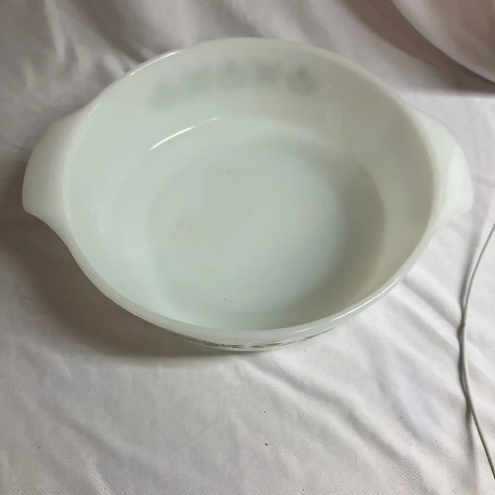 Anchor Hocking Fire King White and Green Bakeware Dish